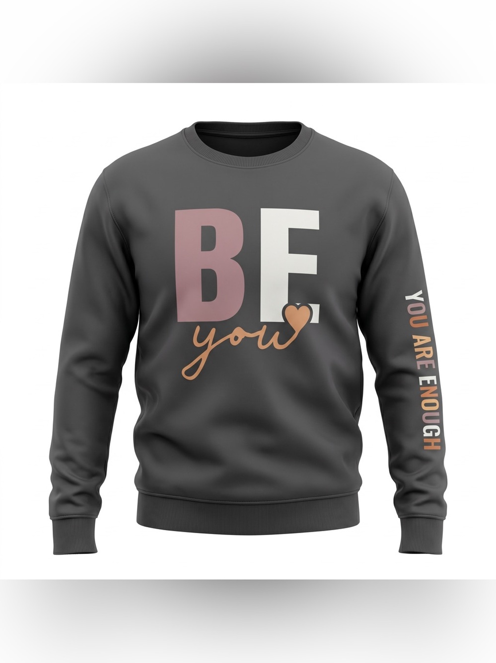 Emery Rose "Be You / You Are Enough" Graphic Crewneck Sweatshirt Grey M